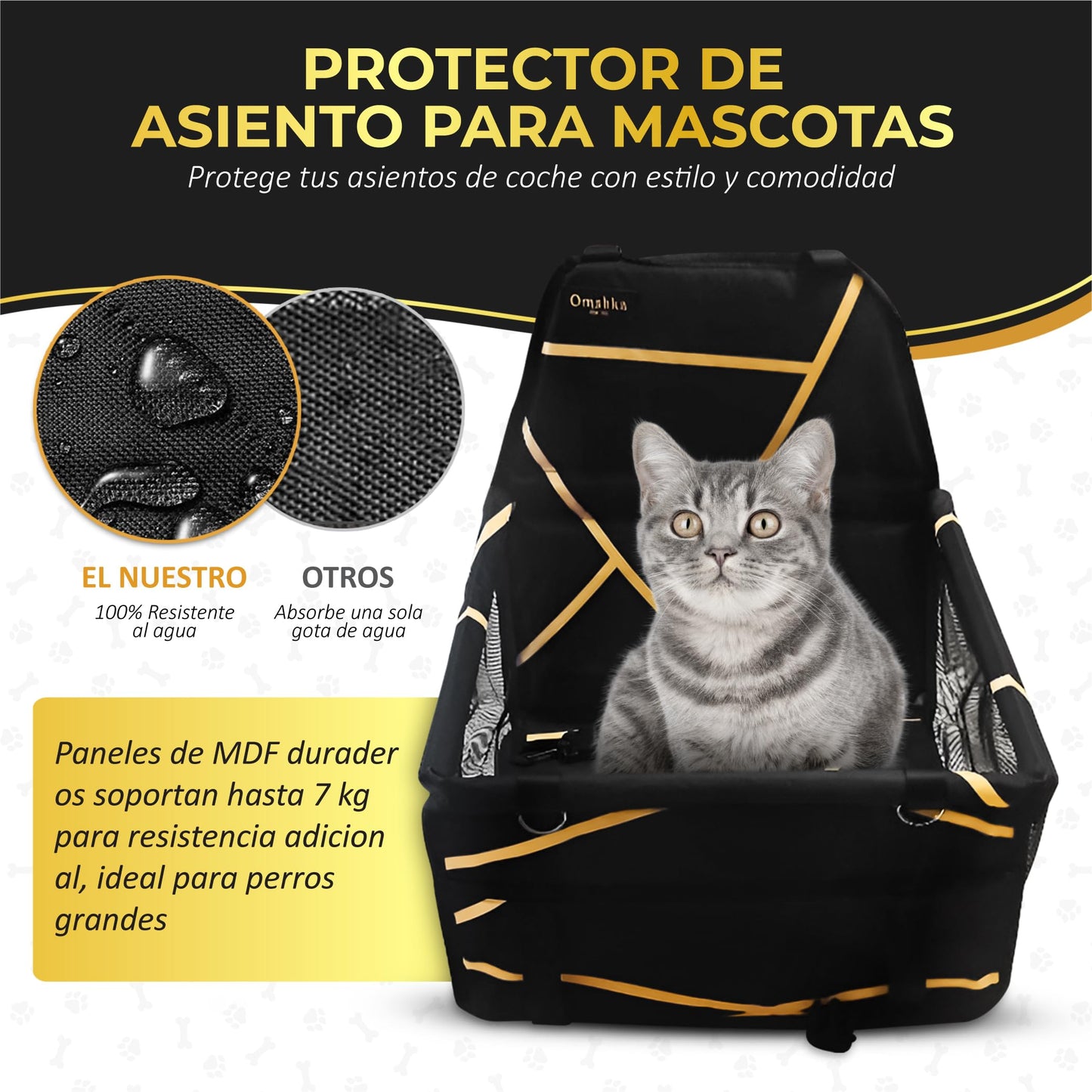 OMSHKA- Transportín Perro Coche | Transportin Coche Perro con Protector de Asiento para Mascotas, Compatible con la Mayoría de Vehículos, con Soporte para el Asiento | Transportín Plegable Perro